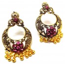 Gold Oxidized Earring Jhumka Jhumki Bali Push Back Drop Dangle - III Pink Stones
